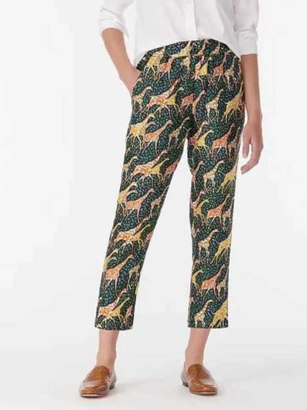 New 12 J.Crew Collection 100% silk twill easy pant in Giraffe print pull-on